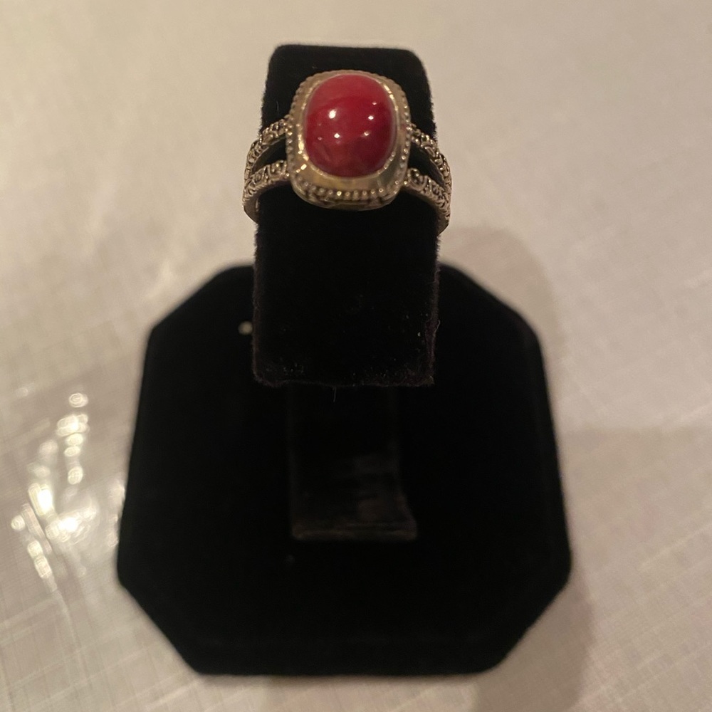 Red Stone Sterling Silver Ring View 2